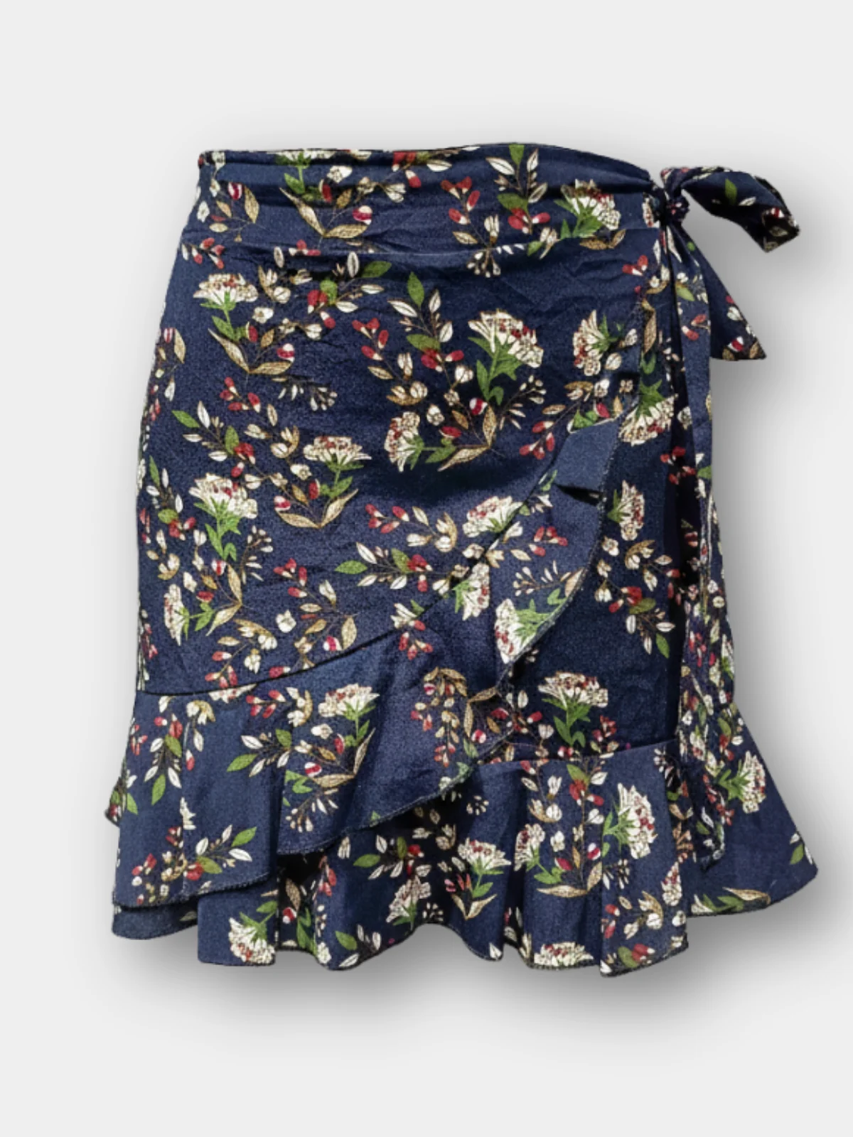 Navy Floral Wrap Skirt